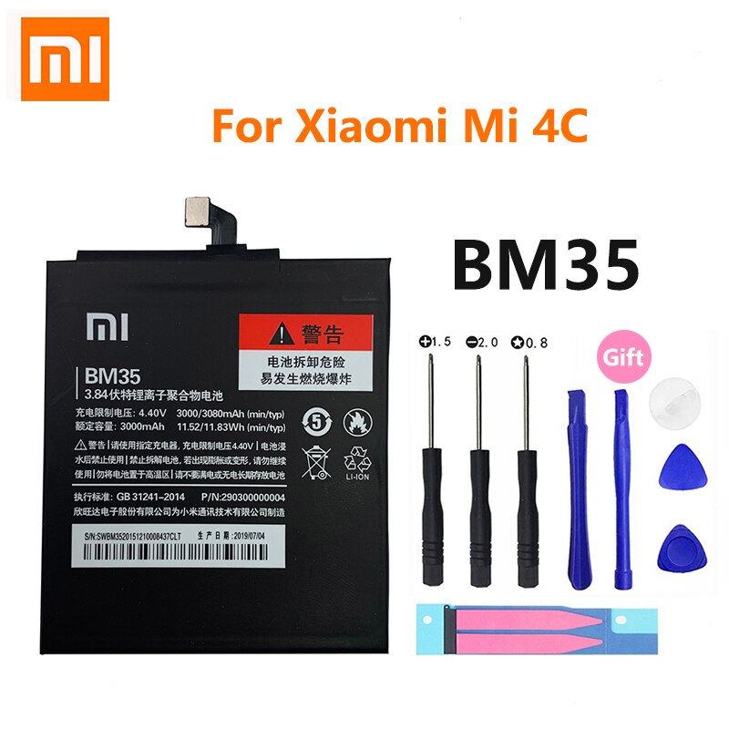 100% Orginal Xiao mi BM35 3080mAh batería para Xiaomi Mi 4C Mi4C M4C baterías de reemplazo de teléfono de