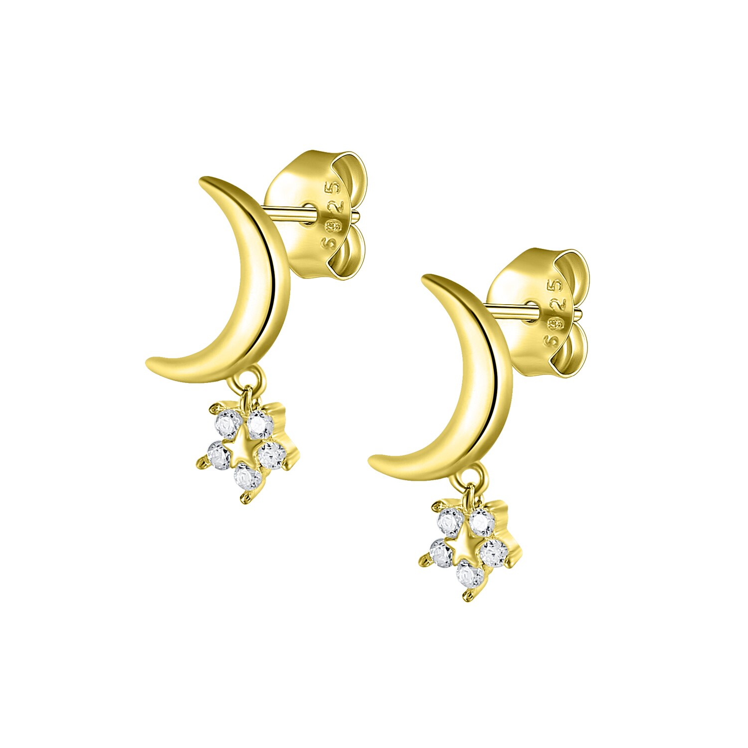 Pendientes de plata de ley 925 auténtica para mujer y niña, aretes de estrella de circonita, Color dorado y plateado, Huggie, Arete de aro, A30: 7