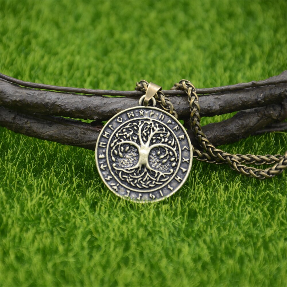 Nostalgie Boom Van Leven Amulet Norse Runic Runen Talisman Viking Sieraden Ketting Gothic Accessoires: Metal Chain Bronze