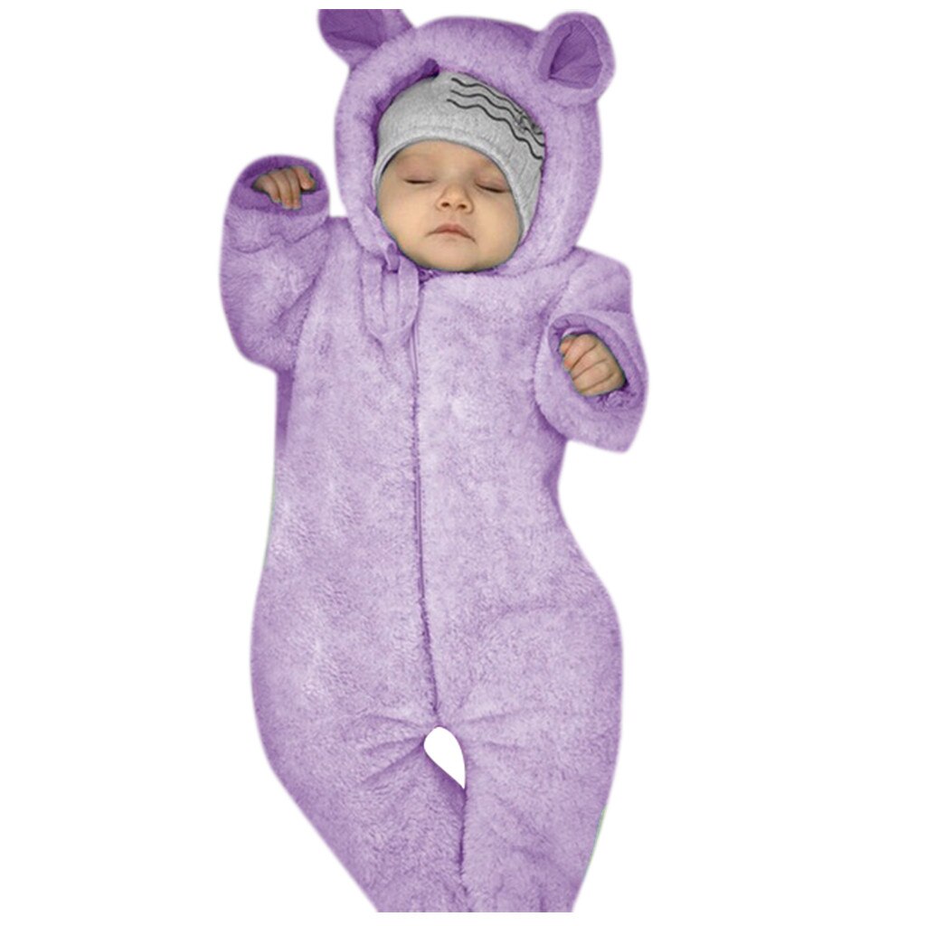 -né Bébé Garçon Hiver Polaire Jumpsuit Solide Barboteuse À Capuche Manteau Vêtement D'extérieur: Purple / 6-12 Months