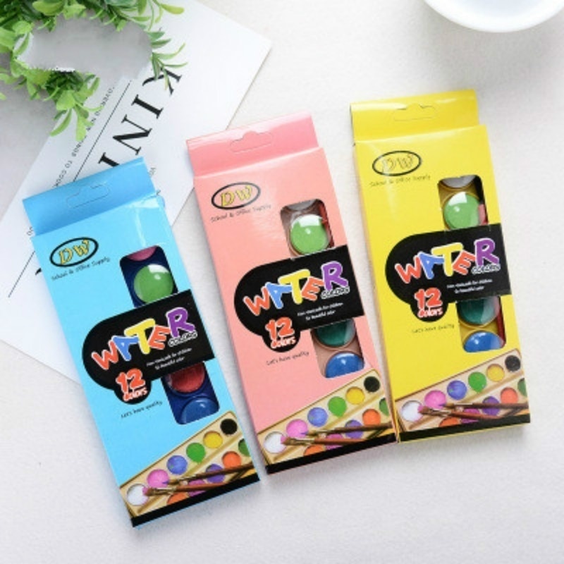 12 colores de acuarela pintura brocha de pigmentos pintura cepillo para niños chico arte DIY de dibujo y pintura Kit de herramientas