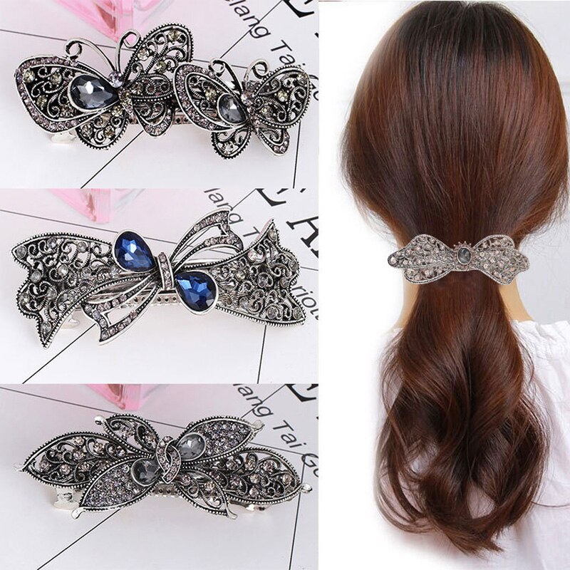 1PC Large Alloy Crystal Ponytail Hair Clips Classic Retro Pop Spring Woman Hairpins Horizontal Clip Hair Accessories