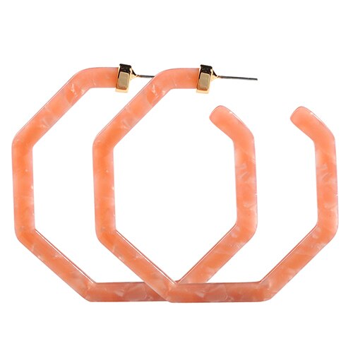 11 Colors Available Women Hexagon Acrylic/Resin Big Hoop Earrings Colorful Acid Acetate Jewelry: Pink