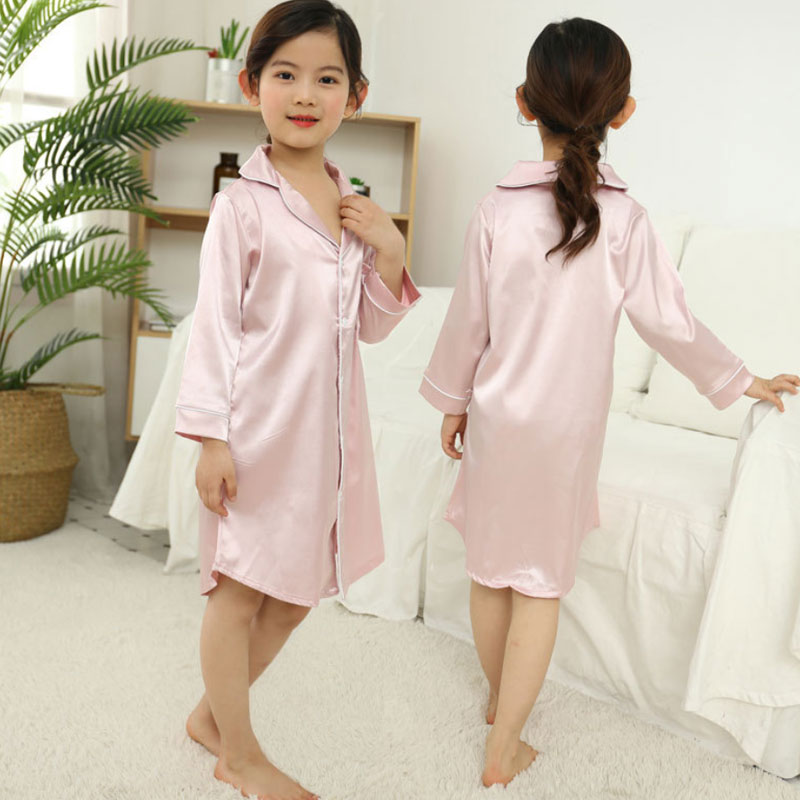 enfants fille robe de nuit bébé filles Satin soie pyjamas filles Soild peignoir et nuisette vêtements de nuit pour enfants soie robe de nuit