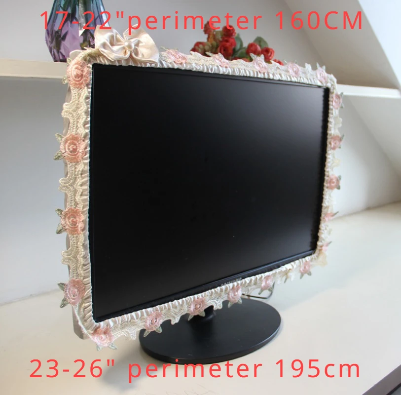 17-30INCH Lace Fabric Door Curtain TV Circle Can Be Flipped Dust Cover Monitor Screen Home Decorations Dust Cover With Elastic