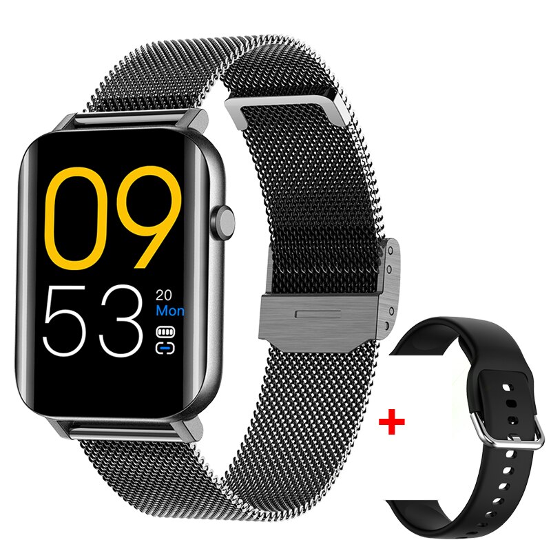 Laufen Geschwindigkeit Clever Uhr Männer Frauen 1,7 Zoll HD voll berühren Bildschirm Herz Bewertung Blut Sauerstoff Monitor Smartwatch für Android Apfel Oppo: Stahl Schwarz 1