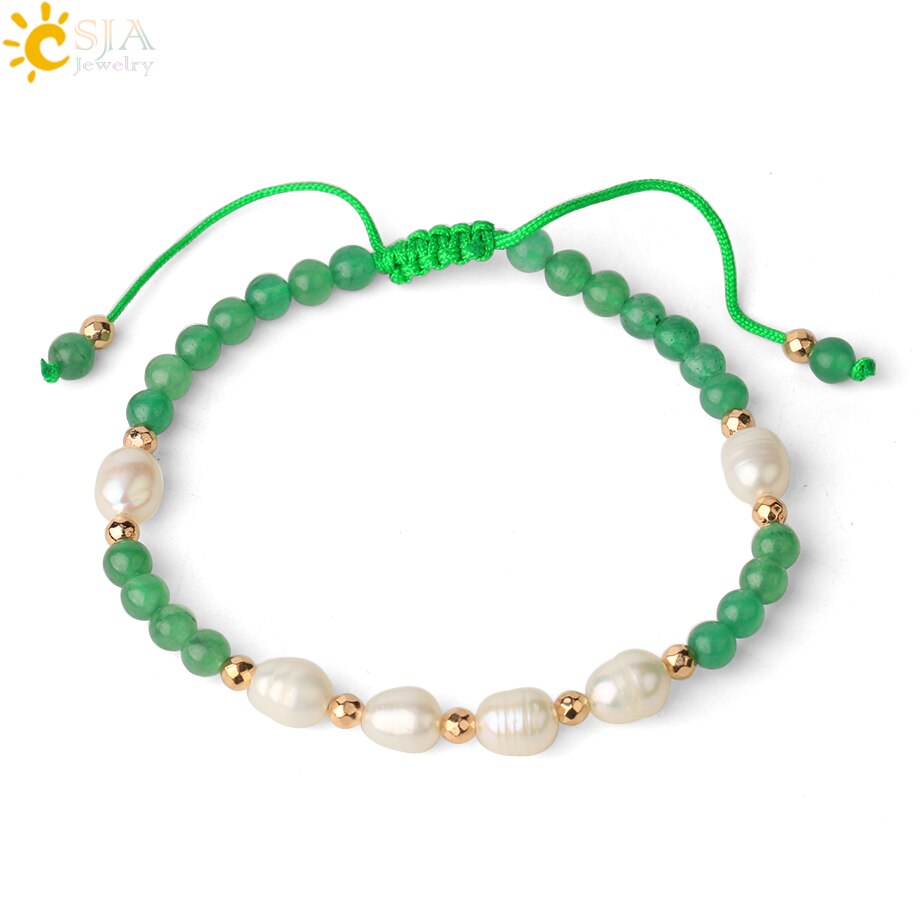 Csja Strand Armband 4 Mm Natuursteen Witte Parel Kristal Kralen Verstelbare Gevlochten Armbanden Voor Vrouwen Mannen Healing Sieraden G482: Green Aventurine