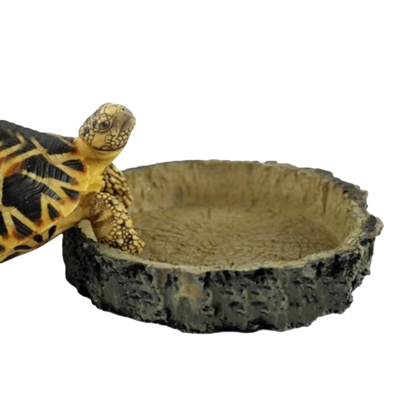 Pet Reptile Feeder Bowl Basin Turtle Tortoise Resin Food Water Pot Feeding Tray