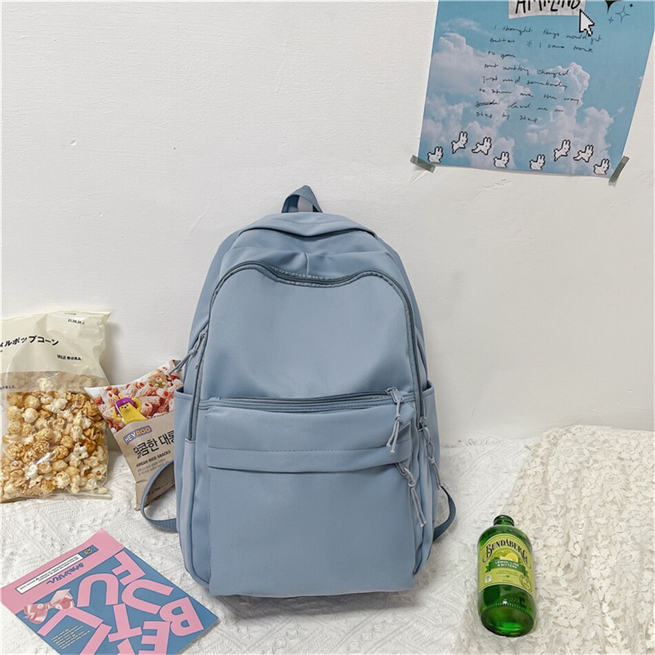 Mochila escolar para adolescentes y niñas, morral escolar de nailon suave, a la , de viaje: Blue / With Pendant