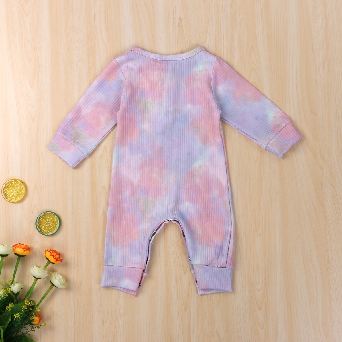 Focusnorm 0-18M Herfst Baby Meisjes Jongens Rompertjes Tie-Dye Gedrukt Lange Mouw Knop Causale Jumpsuits 2 kleuren