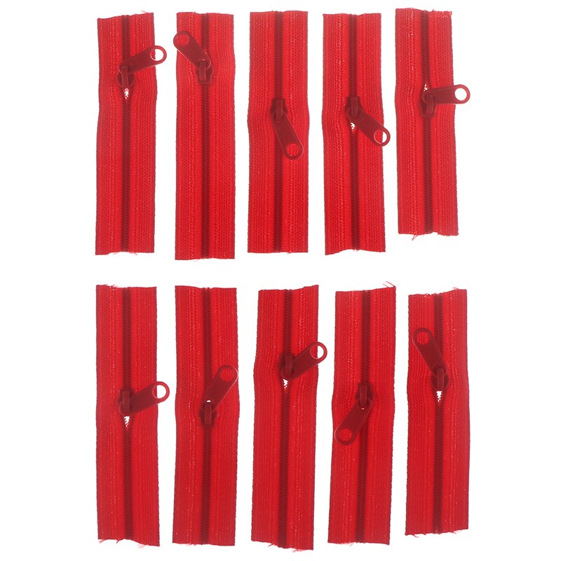 10Pcs/lot Mini Zipper Doll Dress Zipper 10cm Handmade Craft Sewing DIY Accessories Scrapbooking Garment Applique: Red