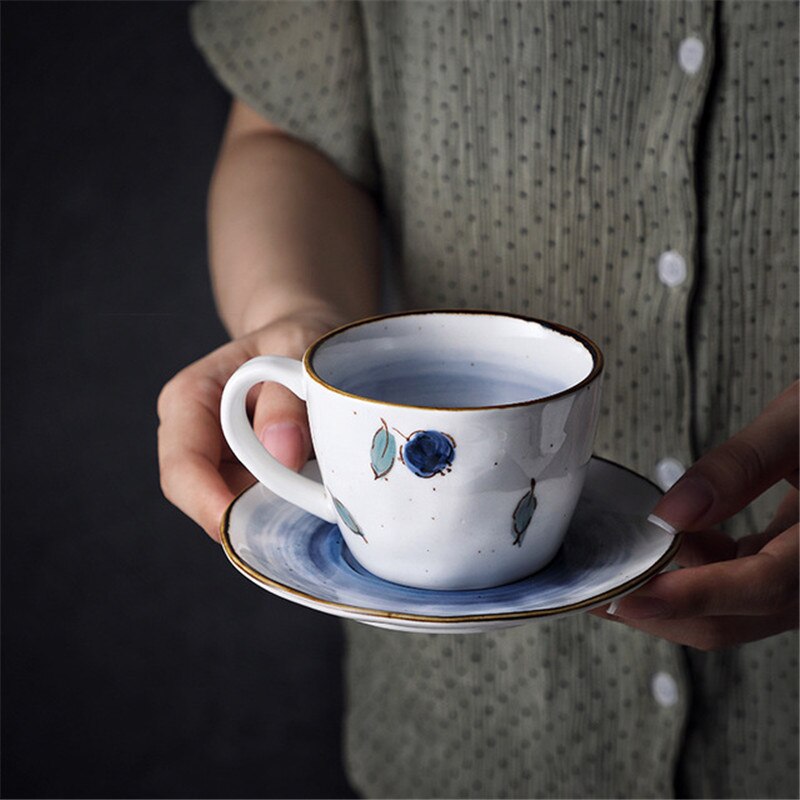 Retro Hand-painted Lemon Ceramic Coffee Cup and Saucer Set Japanese Afternoon Tea Cup Porcelain Milk Cup Drinkware