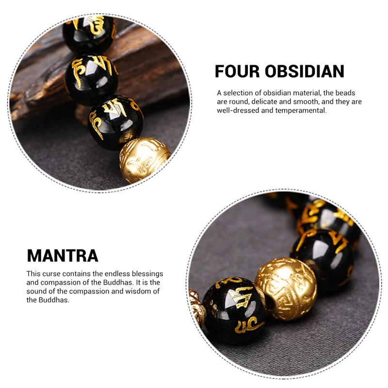 Black Obsidian Wealth Bracelet Adjustable Releases Negative Energies Bracelet with Golden Pi Xiu Lucky Wealthy Amulet Bracelet