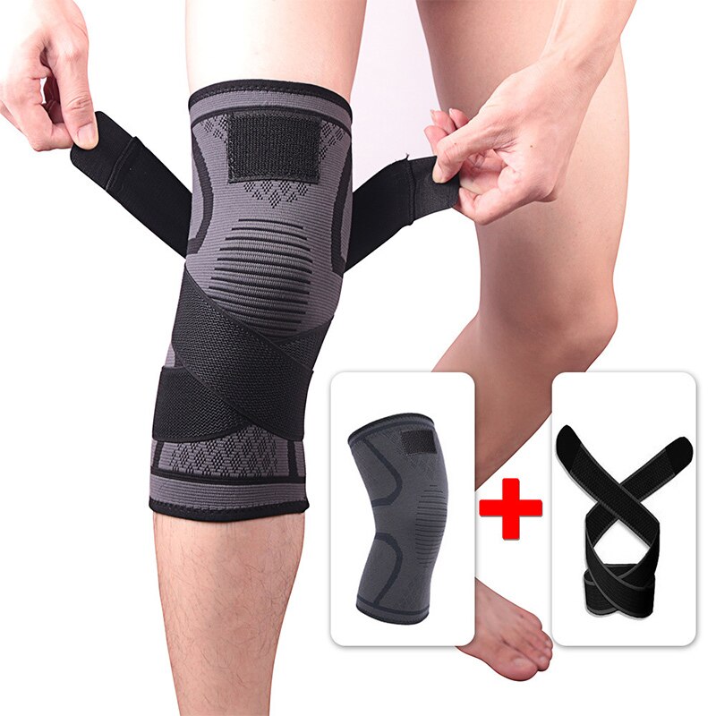 Fitness knæpuder bøjle tryk elastisk nylon knæ støtte basketball volleyball åndbar cykling bandage træning: Sort / L