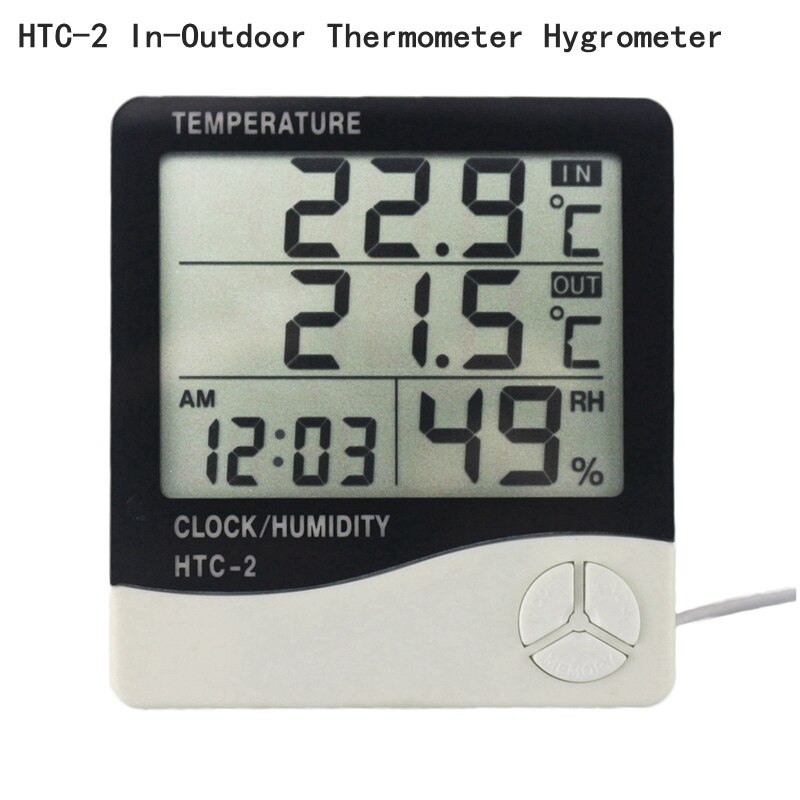 LCD Digital Temperature Humidity Meter Home Indoor Outdoor hygrometer thermometer Weather Station With Clock: HTC-2 in-Outdoor