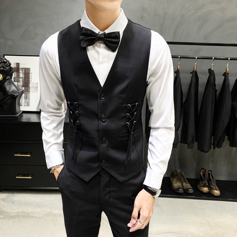 man dress vest Braided ribbon decoration slim suit vests men formal waist caot for men brief gilet