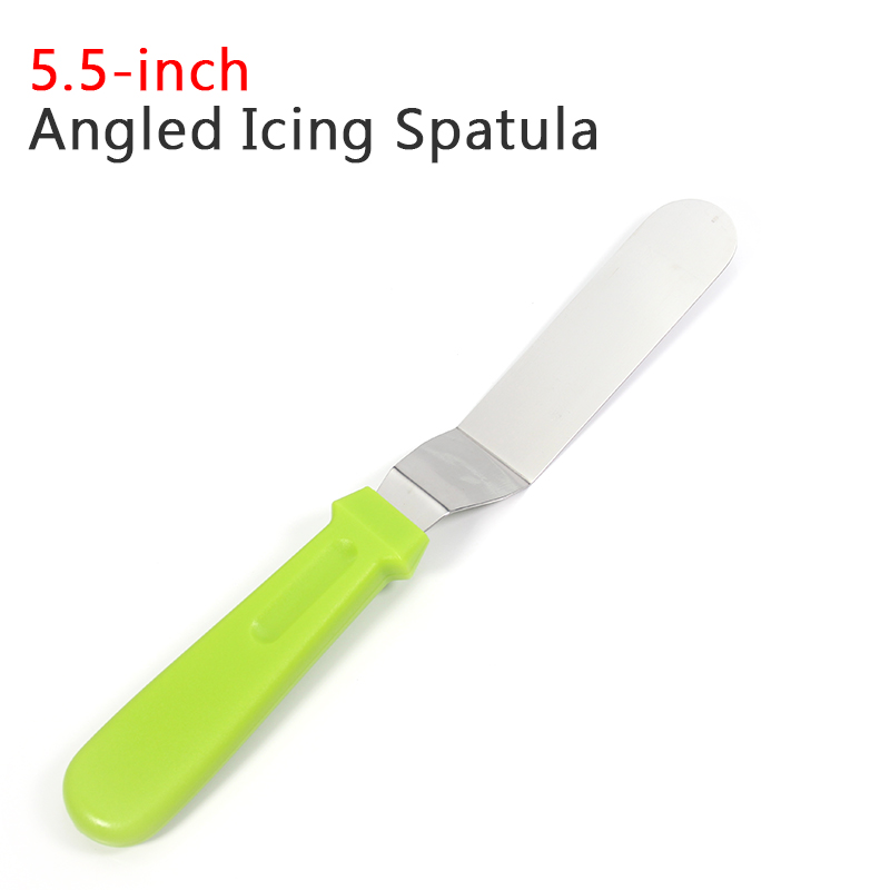 Angled Icing Spatula - Cake Frosting Spatula - Stainless Steel - Baking and Cake Decorating Supplies - Use for Kitchen or Bakery: Green 5.5 inch