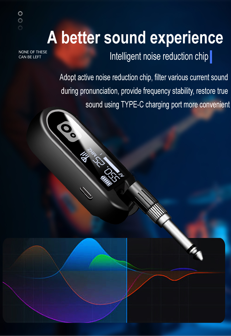 M02 Wireless Guitar Receiver And Transmitter Adjustable Frequency UHF Recharged For 30 Meters Long Distance Adapter