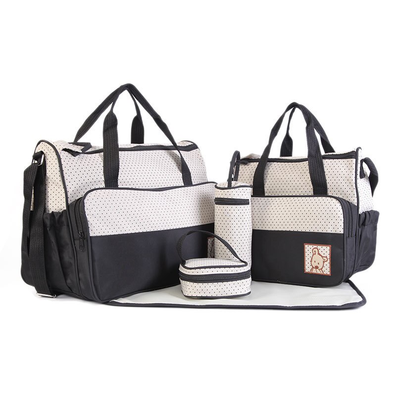 Multifuncational Large Capacity 5Pcs Baby Diaper Bag Shoulder Bags Organizer For Mummy Maternity Baby Bag For Mom Diaper Bag: Black