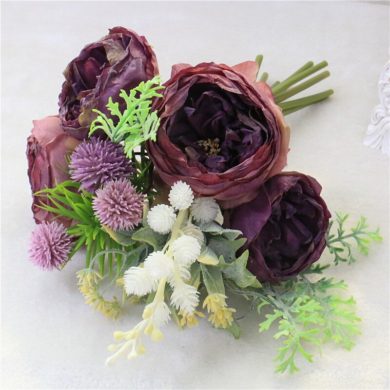 High-grade artificial flower European Bridal bouquet Rose plants home decoration wedding props ranunculus flower Girlfriend: purple
