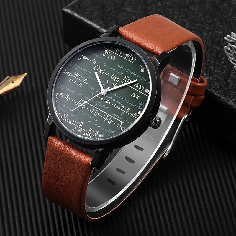 Miler Mens watch leather quartz Mathe matical formula prints wrist watch men causal relogio masculino erkek kol saati