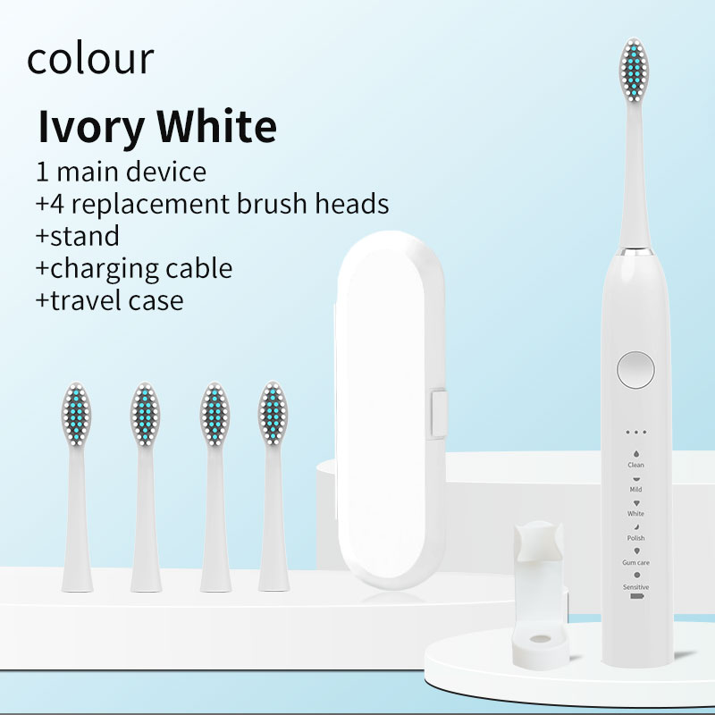 Xiaomi-cepillo de dientes eléctrico ultrasónico, modo de seis velocidades, pelo suave, carga USB, limpiador de dientes impermeable para adultos, juego automático para parejas: Blanco