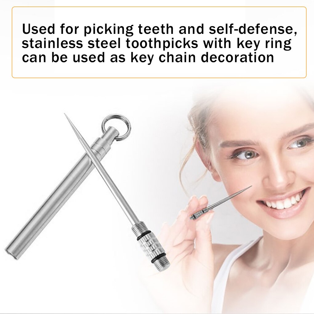Cure-dents multifonctionnel en métal, voyage, fourchette à fruits Portable, accessoire de nettoyage des dents avec support, fil dentaire