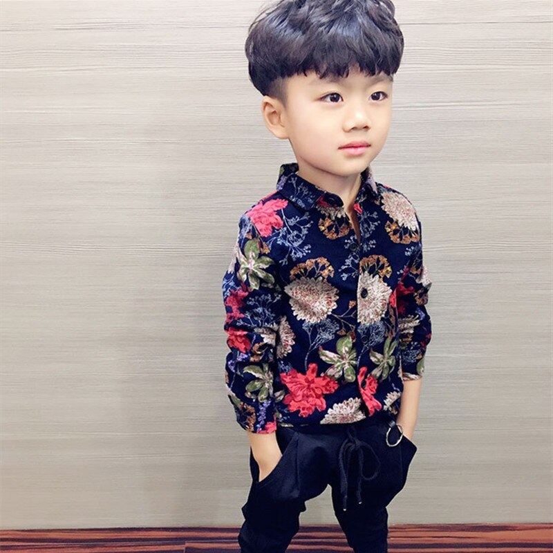 Camisas de algodón cepillado con estampado de flores para niños, ropa de manga Llong para niños de 2 a 10 años, primavera y otoño