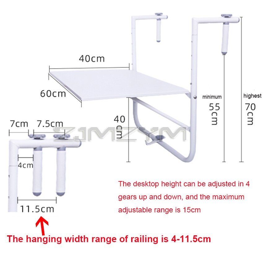 HIR1371 Kleine Mini Europese Moderne Eenvoudige Tuin Balkon Reling Metalen Koolstofstaal Wandmontage Vouwen Opknoping Leren Tafel: white 4-11.5cm