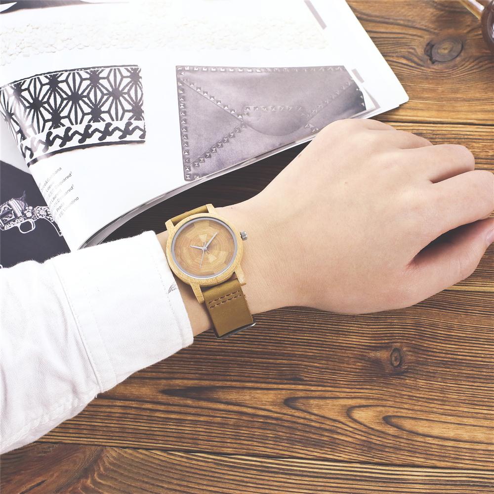 Dameshorloge van bamboehout met leren band, analoog kwarts, lichtgewicht casual horloges, set voor liefhebbers van polshorloges