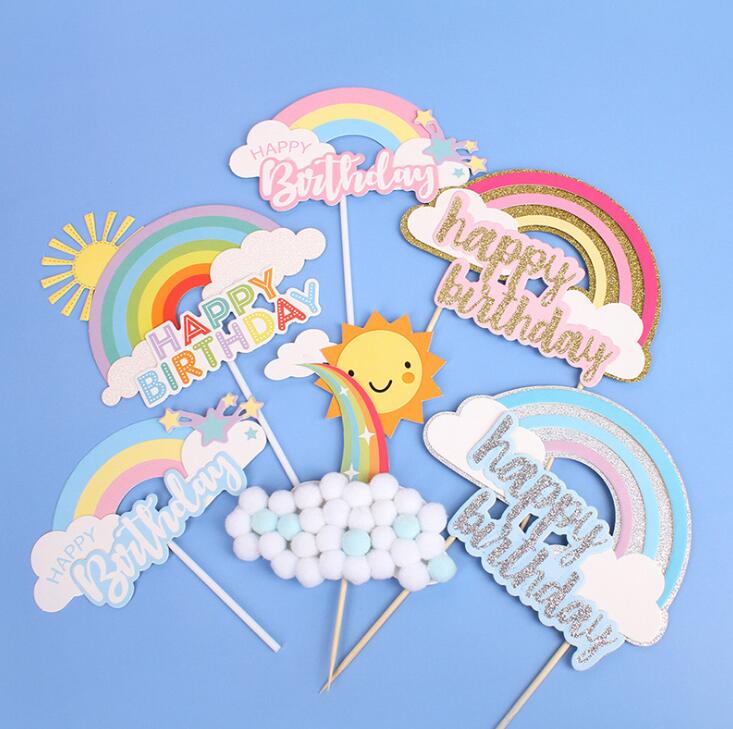 Cake Topper Rainbow Cake Flag Happy Birthday Cake Topper Dessert Decoration for Birthday Party Lovely