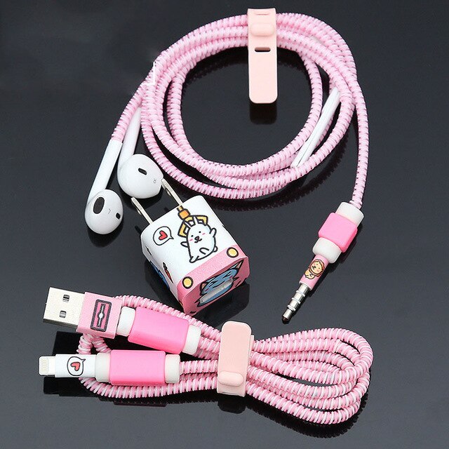 3 i 1 kabel opptrekker tpu spiral ledning beskyttelse usb ladekabel beskytter øretelefon ledningshåndtering til iphone 5 5s 6 7 8: 10 til iphone