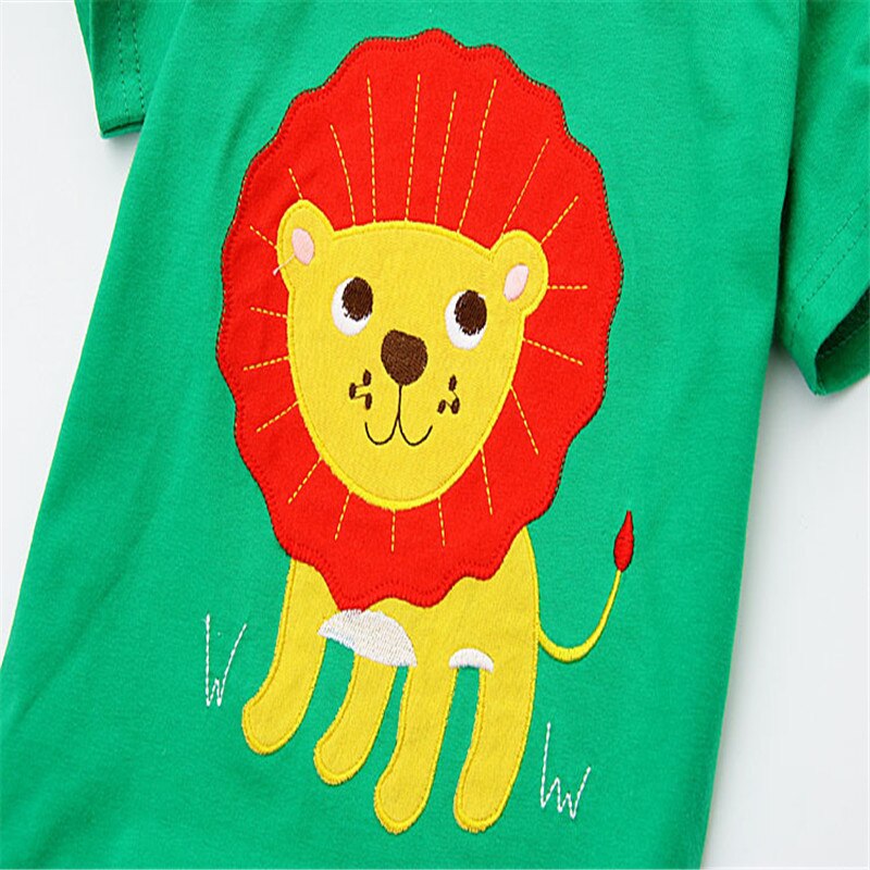 T-shirt à manches courtes bébé garçon fille, en coton, mignon, vêtement d'été avec applique lion