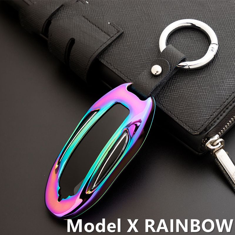 Autosleutelhoes van zinklegering voor tesla model s, model 3 en model x, sleutelbeschermer, passend bij accessoires: Model x regenboog