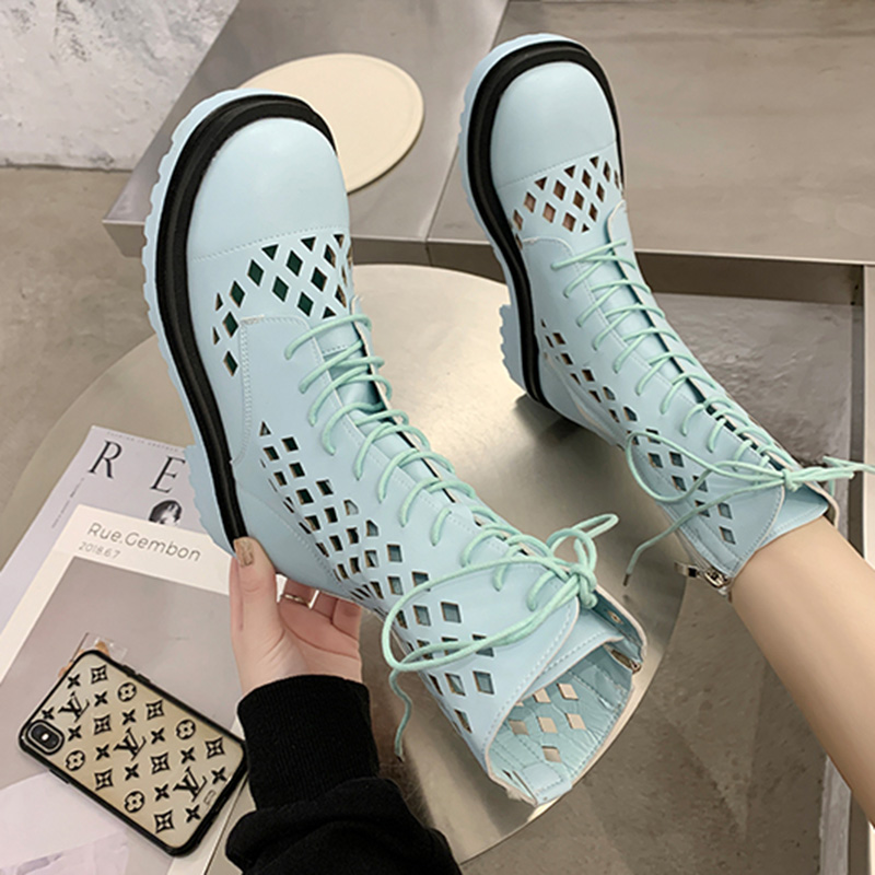 Dames kniehoge laarzen dames veterschoenen dames rits gesp ronde neus uitgehold ademende dames coole schoenen