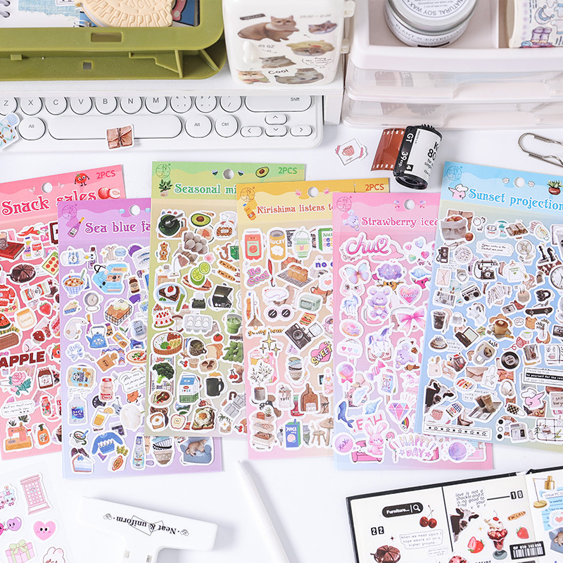 Etiquetas adhesivas pequeñas Kawaii, etiquetas decorativas estéticas, álbum diario , material de Collage para álbum de recortes, 2 uds.