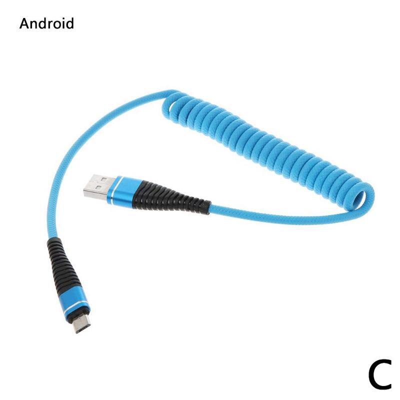 Spring Coiled Data Cable Retractable Fast Charging Cable Micro USB Wire Data Connect Charging Type C 1.2m I3Y9: C