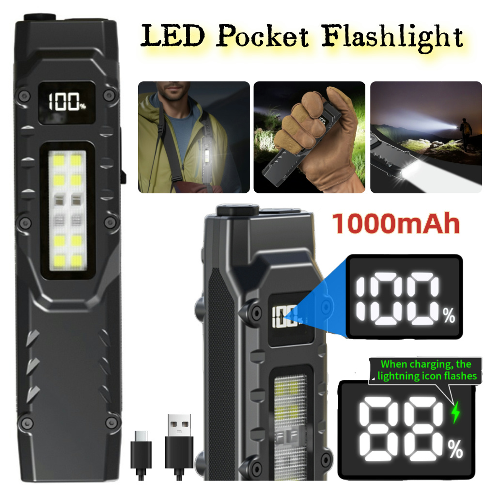 Ultraslanke zaklamp LED-superheldere zaklamp 1000 mAh Mini-kampeerlamp Noodverlichting voor buiten wandelen met penclip