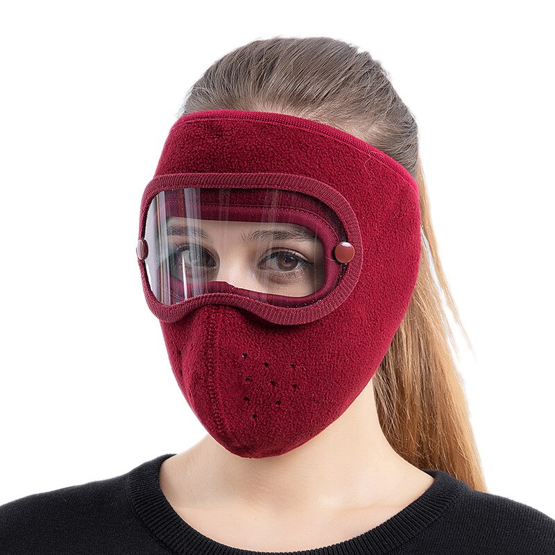 Höst och vinter förtjockad hatt varm maskerad hatt mocka ridning vindtät högupplösta skyddsglasögon anti-fog mask skidhatt kepsar: Röd