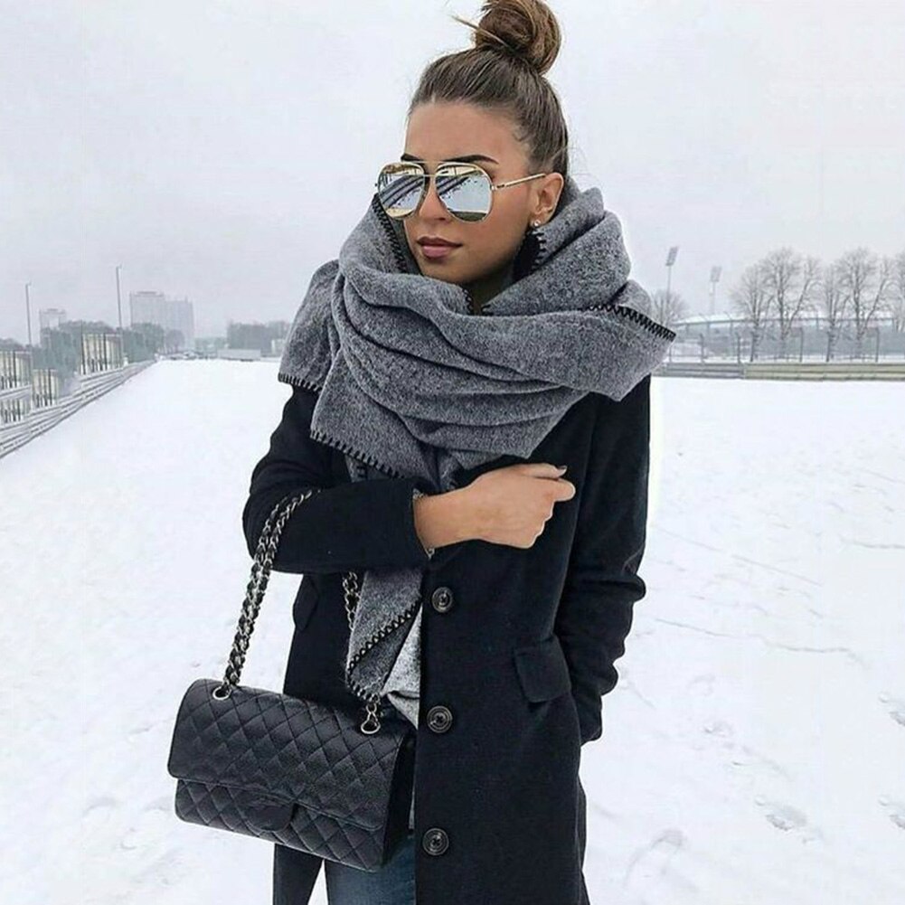 200cm Otoño Invierno mujer Color sólido polar bufanda chal de abrigo al aire libre bufanda envolvente para el cuello chal invierno cuello envoltura cálida