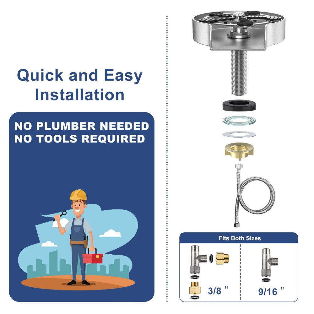 Kjøkkenvask glasspyler rustfritt stål høytrykks koppvasker automatisk koppvasker kjøkkenkran bar flaskevasker verktøy