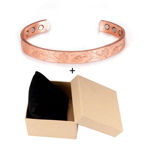 Vinterly Open Manchet Verstelbare Armbanden voor Vrouwen Gezondheid Energie Magnetische Armbanden Bloem Patroon Zuiver Koper Armbanden en Armbanden: Blue Zinc Plated