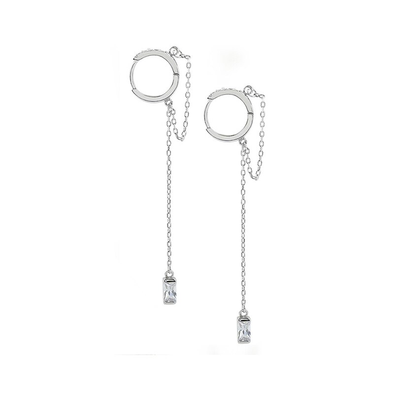 Punk hip-hop Style argent Zircon pendentif rond boucles d'oreilles 925 géométrie longs glands chaîne boucles d'oreilles pour femmes fille: Default Title