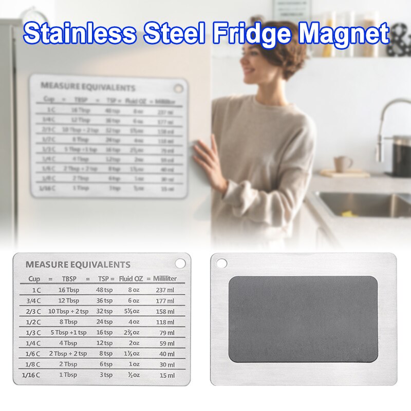 Measurement Refrigerator Magnet Stainless Steel Conversion Chart For Kitchen