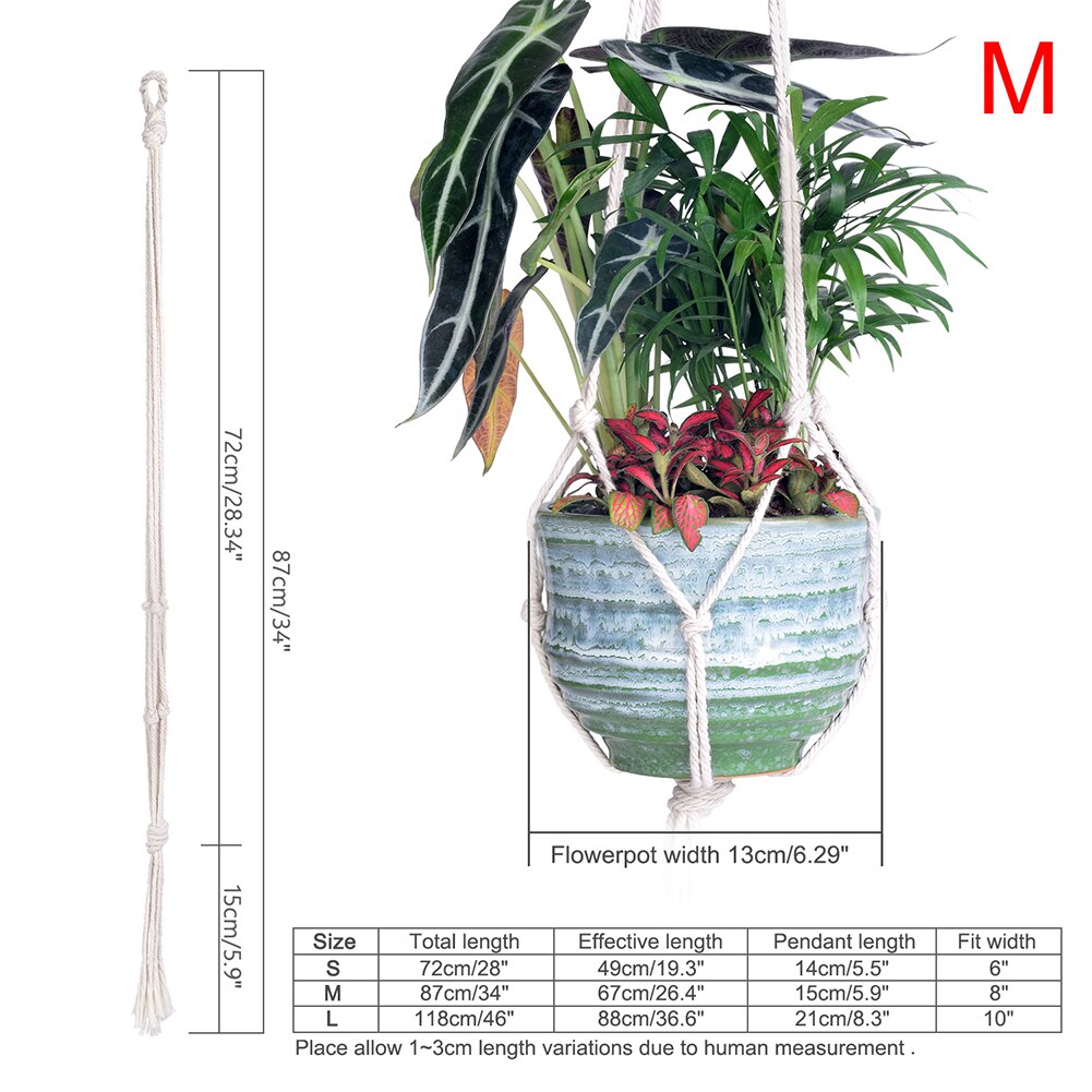 100%  katoenen geknoopte macramé plantenhangers, handgemaakte gevlochten touw bloempottenhouder, macramé hijstouw hangmand: M type 2 stuks