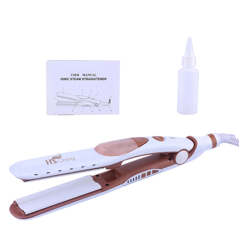 2 In 1 Ceramic Steam Straightening Iron Brush Curling LED Display Hair Straightener Temperature Control Flat Iron Hair Styler