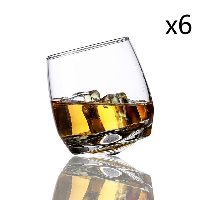 Slanted Wine Glasses Hand Blown Stemless Wine Glasses, Rock and Roll Rocking Whiskey Glasses Tumbler Gyrate Wine Glasse: 6 Pieces