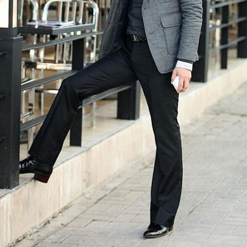 Pantalon de costume en velours pour homme, évasé, de soirée, de danse, noir, hiver