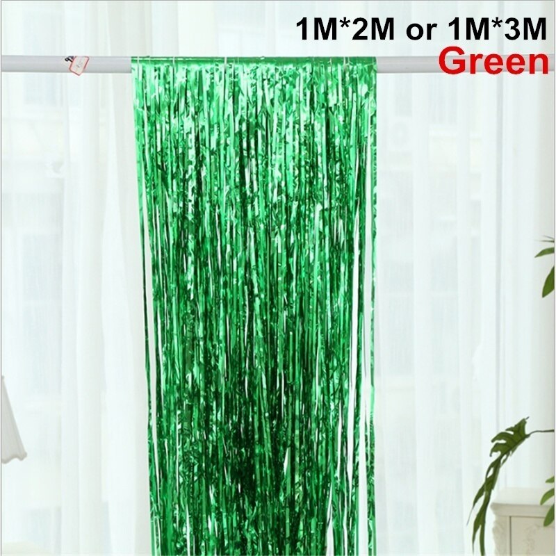 Metallic Foil Fringe Party Backdrop Curtains Glitter Tinsel Foil Fringe for Christmas Wedding Birthday Party Wall Decorations: green / 3mx1m (length width)