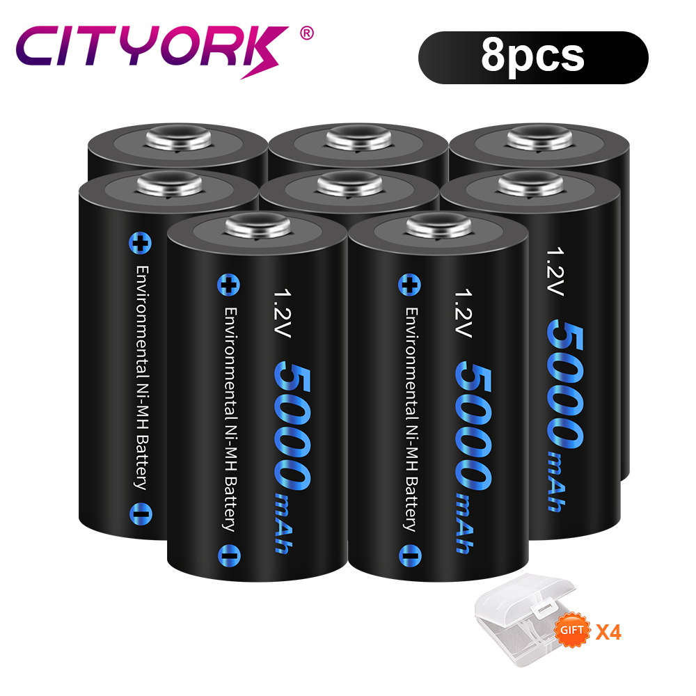 CITYORK 5000mAh C Size Rechargeable Battery 1.2V R14 LR14 NIMH C Battery Batteries With 9V 1.2V AA AAA C D NIMH Battery Charger: green